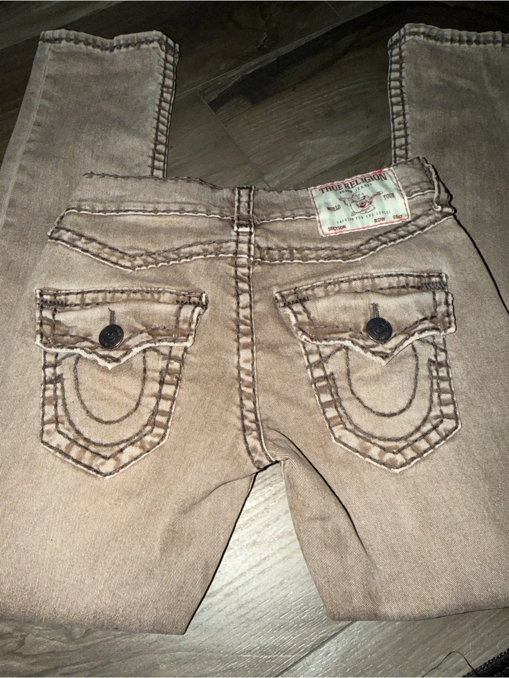 True Religion Ricky Super T Jimmy flap Jeans, Golden Fern color